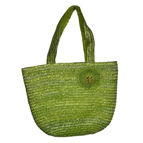 Bratz Summer Lime Green Woven Straw Tote Bag Summer Vacationcore Beach‎ - Picture 1 of 9